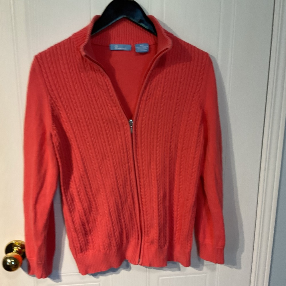 Penmans Cardigan Sweater Womens Medium Coral Excellent Cable Knit Full Zip